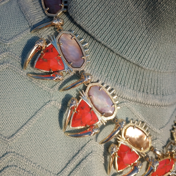 Kendra Scott Gold Odessa Bronze Veined Red Magnesite Statement Necklace - Picture 6 of 16